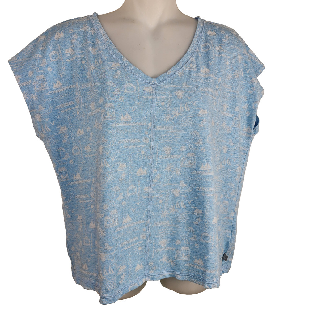 T by Talbots Womens Supersoft Jersey V-Neck Tee M Blue Nautical Beach Resort